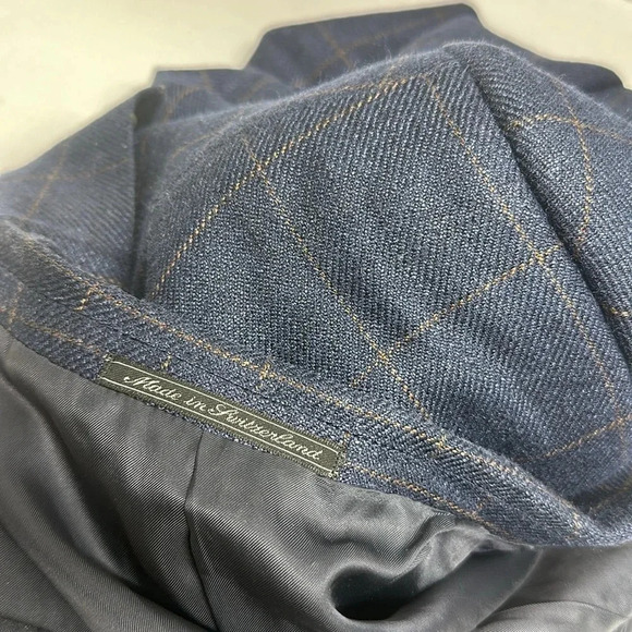 Ermenegildo Zegna Blazer Sports Coat Jacket Button Down Wool Silk Plaid Blue 46R - Picture 9 of 13
